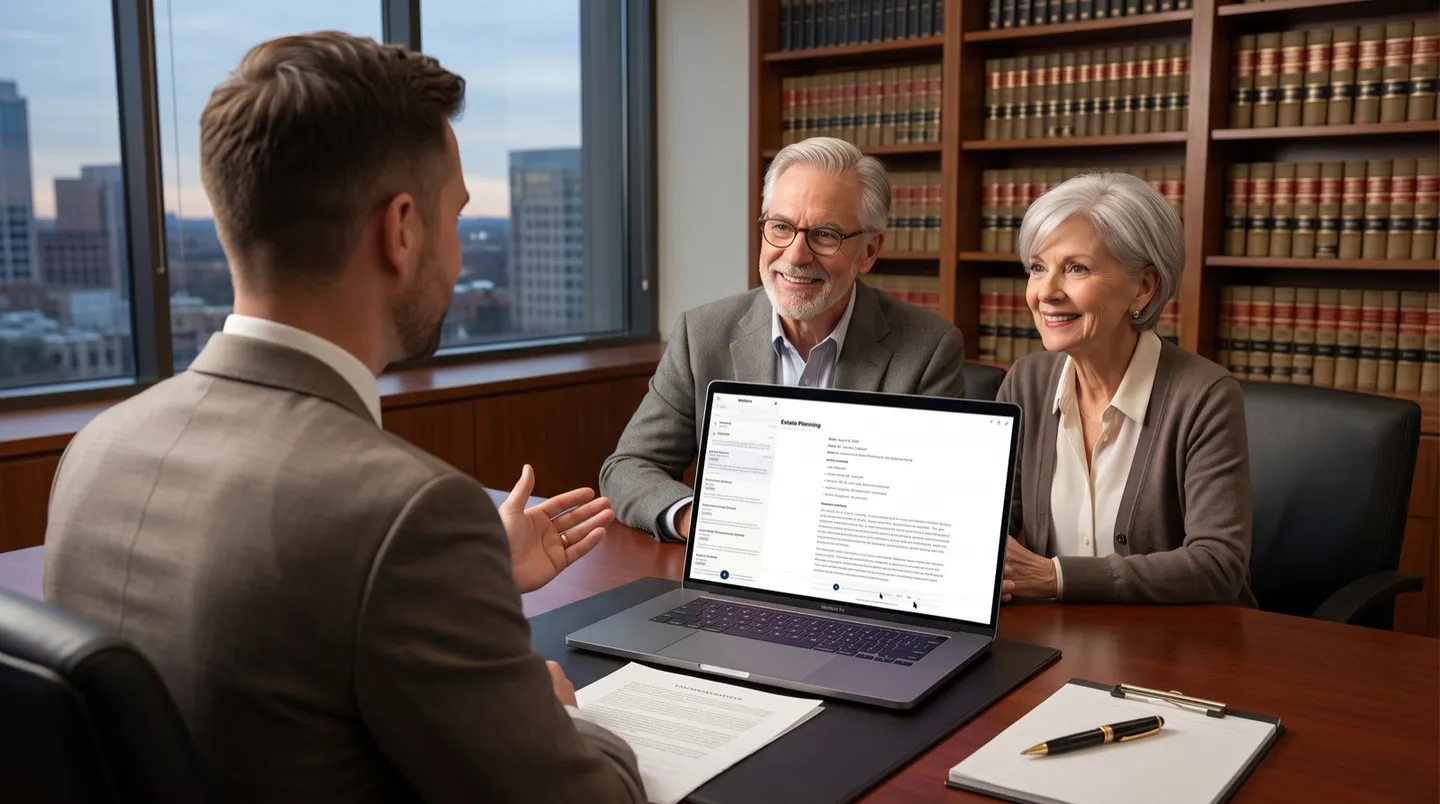 Lawyer conducting an estate-planning consultation with a couple