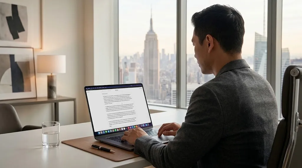 Lawyer reviewing notes from an estate-planning client meeting